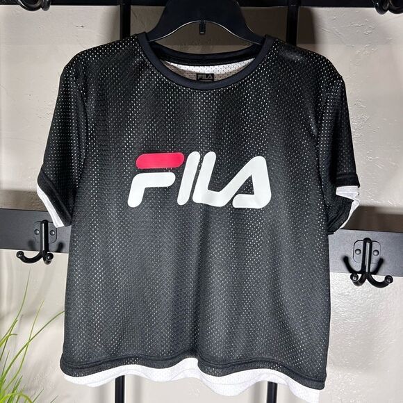 FILA MICHELLE CROPPED MESH TEE shirt jersey size large - Picture 9 of 14
